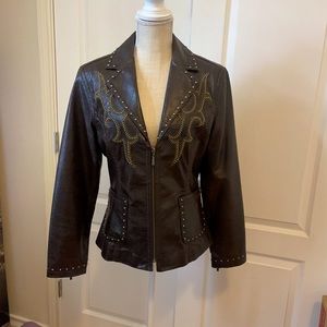 Cripple Creek Multi-Studded Leather Jacket. Chocolate Brown, Fully lined.